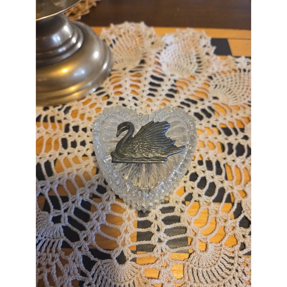 vintage depression glass swan trinket box